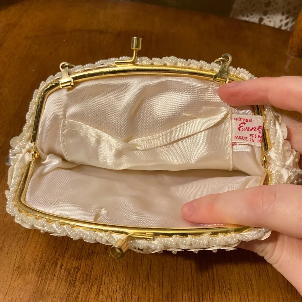White Vintage Sequin Beaded Small Clutch Purse - Damage - Picture 12 of 17